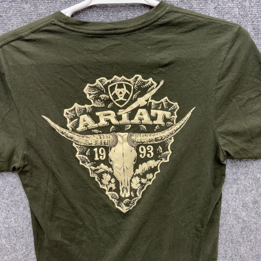 Mens Ariat T Shirt green size large longhorn short sleeve - Picture 5 of 5